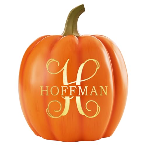Let's Make Memories Personalized Light Up Pumpkin - Family Name Jack-O-Lantern Halloween Décor - Your Name & Initial on a Custom Pumpkin - Fall - Light Up Indoors/Outdoors - Large - Orange