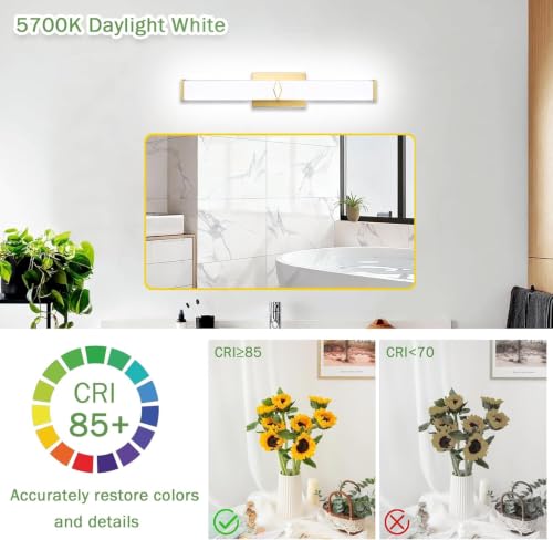 Image of 24Inch 25W Modern Gold Vanity Lights for Bathroom 5 CCT 2 Pack