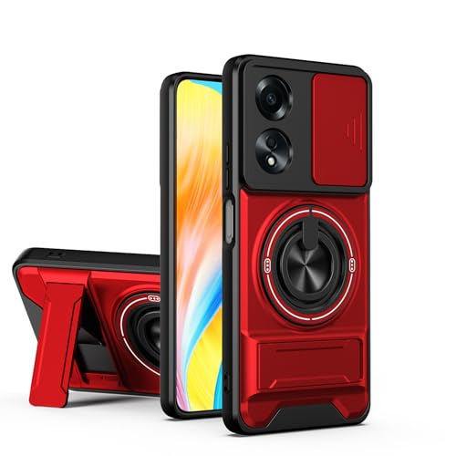 Coque Oppo A58 4G antichoc rouge rigide PC TPU avec béquille et clapet