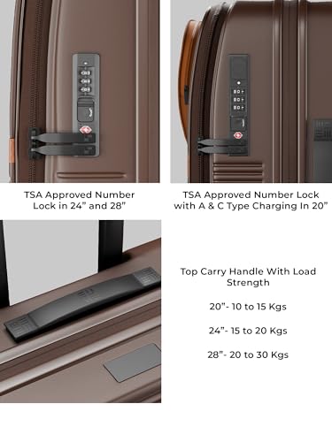 Image of EUME Aerotop Cabin, Checkin Medium & Large Trolley Bag Set of 3 | Space Saving Top Open Suitcase | Expandable Hard Polycarbonate Luggage | TSA Lock, Anti Theft Zipper, Silent Wheels | Espresso Brown