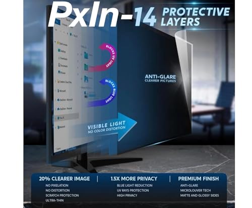 Image of PxIn 14.5 Inch 16:10 Aspect Ratio Privacy Screen Filter - NO Eye Strain | Anti-Blue Light + Anti-Glare | No Dry Eyes | Privacy Screen Protector | Touch Screen Enabled