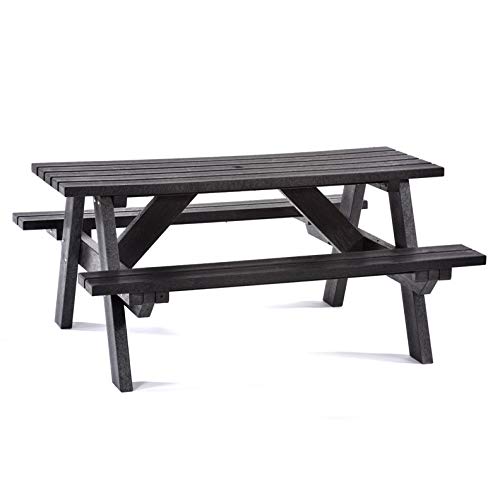 BrackenStyle Recycled Plastic Picnic Bench - A Frame Commercial Grade Park Table - 6 Person (Black)
