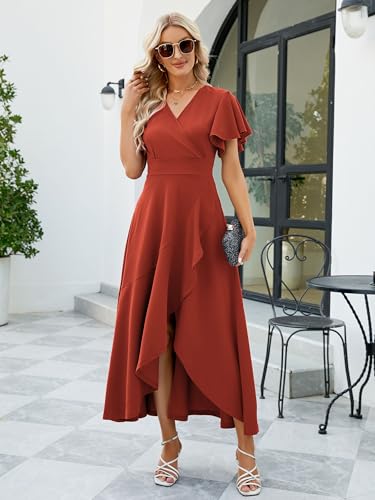 Image of Long Black Formal Dresses for Women Gowns Evening Party Cocktail Dress,Split Elegant V Neck Wrap Ruffle Wedding Guest Dresses