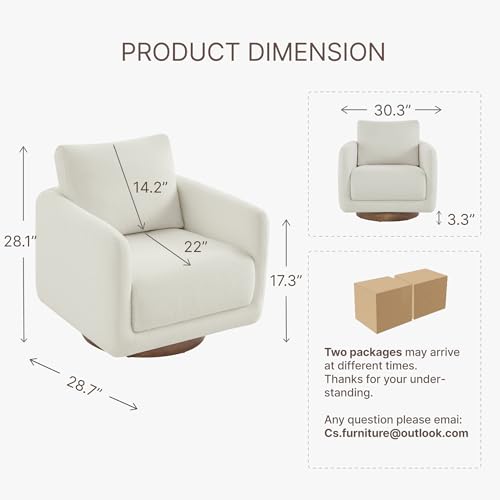 Image of Modern Swivel Accent Chair, 360 Rotating Round Barrel Armchair with Performance Fabric Upholstery for Living Room, Bedroom, Office, Reading Nook, Set of 2,Cream