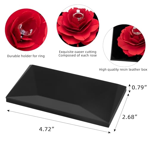 Image of wonuu Engagement Ring Box,Ring Rose Box Surprise Jewelry Storage Holder for Woman as Proposal Engagement Wedding Ring Jewelry Gift ect. (Rhombus Shaped-Black)