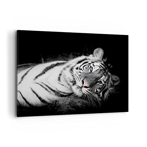 Grand tableau décoratif moderne avec toile tendue tigre haute définition