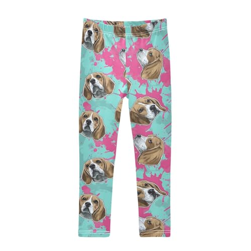 Cartoon Dog Splash Ink Girls Leggings Ultra Soft Compression Yoga Gym Pants for Kids 4-10T
