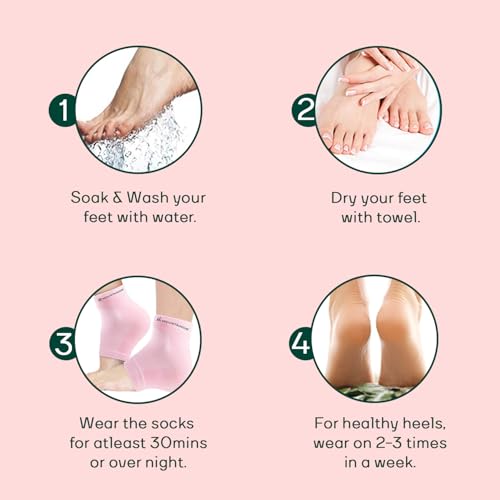Image of IZZORI Silicone Gel Heel Socks for Dry Hard Cracked Heel Repair Pad, Heel Swelling & Pain Relief, Plantar Fasciitis (Free Size, Pink, 1 Pair)