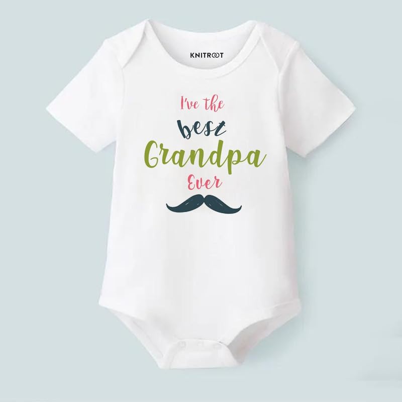 Image of KNITROOT Grandparent Family Special Onesies, Unisex Baby Kids 100% Cotton Envelope Neck Half Sleeve Romper, Bodysuit, Sleepsuit, I'Ve The Best Grandpa Ever, Infant Cloths for Boys & Girls