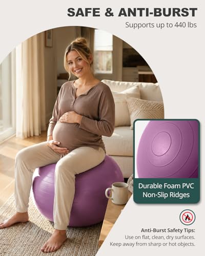 Image of Trideer Yoga Ball for Exercise, Pilates, Core & Balance Training, Stability Ball for Pregnancy & Birthing Prep, Physical Therapy, Daily Stretching, Office Chair for Active Sitting, Quick Pump Included