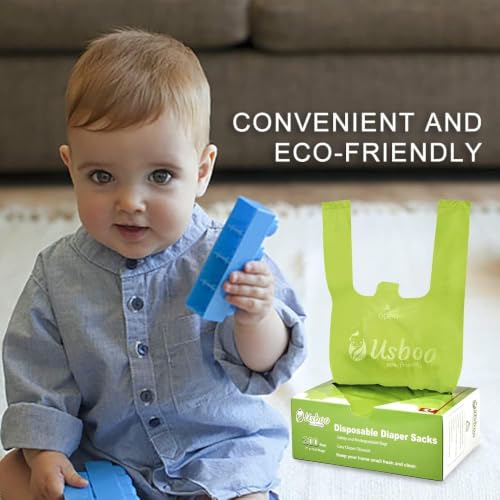 Image of USBOO Disposable Diaper Bags, OXO-Biodegradable, 2 Pack / 600 Count | Multi-Purpose Diaper Sacks with Easy-Tie Handles for Pet Waste, Baby Diapers, Feminine Hygiene & Car Trash Use