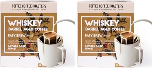 Image of Toffee Coffee Roasters | Easy Brew (Hot Brew) Coffee | Single Malt Whiskey Barrel Aged Grounded Coffee | Pack of 16 Sachets | Medium Dark Freshly Roasted | Notes: Fine Malt & Green Apple