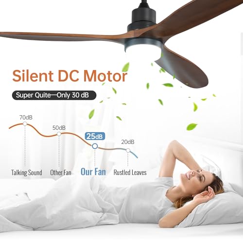 Image of Sofucor 60 Inch Wood Ceiling Fans with Lights and Remote, Indoor /Outdoor | Modern, 3 Blade, Quiet Reversible DC Motor, 3CCT Dimmable, 6 Speeds, Bedroom /Living Room /Farmhouse /Patio /Kitchen, Brown