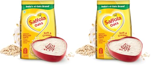Image of Saffola Oats | 1kg | Instant Rolled |Soft & Creamy |Power of Protein, Iron & Fibre | Nutritious grain[weight may vary] (Pack of 2)