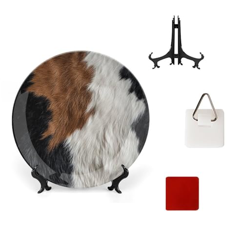 Yostasu Cowhide Pattern Texture Bone China Decorative Plate Ceramic Decorative Plate for Home Office Wall Decor, with Vertical Stand Decorative Plates for Home Club
