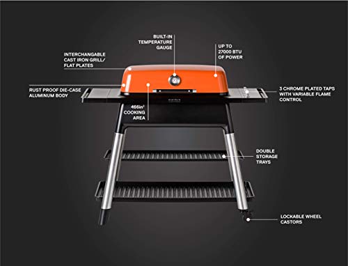 Everdure Furnace 3-Burner Gas Grill, Liquid Propane Portable Bbq Grill With Die-Cast Aluminum Body And Fast-Ignition Technology, 466 Square Inches Of Grilling Surface, Adjustable Height, Orange #TOP1
