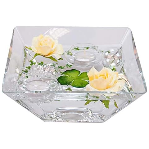 Eckige Glas-Schale Teelicht H.7,5cm Länge x Breite 20cm. Flache Dekoschale eckig Cover