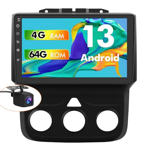 4GB+64GB Car Radio Stereo for Dodge Ram 2013-2019 1500 2500 3500 Built in Carplay/Android Auto 9 inch Head Unit with DSP BT GPS FM WiFi Free Camera Manual AC