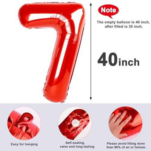 Image of 7 Balloon Numbers Birthday Decorations, 40In Red Balloons for Men Women | Eye-catching Appearance, Perfect Decorative Centerpieces, Convenient Self-sealing Structure, Widely for Various Occasions
