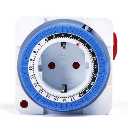 DEWIN Temporizador Enchufe, Enchufe Temporizador Programable 24 Hours 96 Segmentos de Conmutación Interruptor de Enchufe Mecánico Programable 16A AC 230V