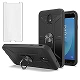 Phone Case for Samsung Galaxy J7 Star Crown Refine 2018 J7V 2nd Gen with Tempered Glass Screen Protector Cover and Magnetic Ring Holder Hard Accessories Glaxay J 7 V Aura S767VL SM J737V Cases Black