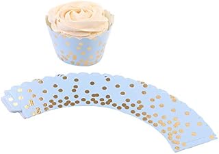Andaz Press Cupcake Wrappers Light Blue, Standard Size Cupcake Accessories, Metallic Gold Polka