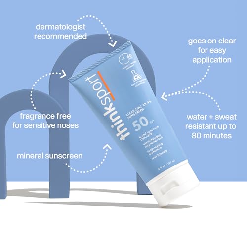 Image of Thinksport SPF 50+ Mineral Sunscreen with Clear Zinc Oxide, 6 Fl Oz - Safe, Natural, Water Resistant, Broad Spectrum UVA /UVB Sun Screen for Sun Protection - Vegan, Reef Safe Sunscreen