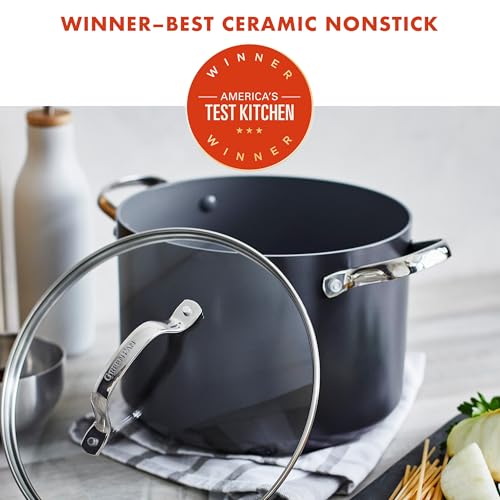 GreenPan Valencia Pro Hard Anodized Healthy Ceramic Nonstick 8QT Stock Pot with Lid, PFAS-Free, Induction, Dishwasher Safe, Oven Safe, Gray