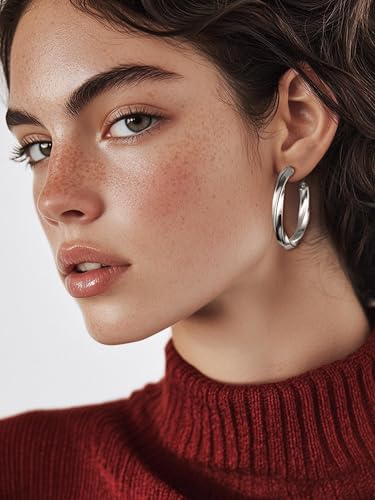 Image of Stainless Steel Chunky Hoop Earrings For Women, Minimalist and Chic, Black /Gold Plated, Round Hoops Earrings Hypoallergenic, Size: 30mm /40mm /60mm /80mm, Come with Box
