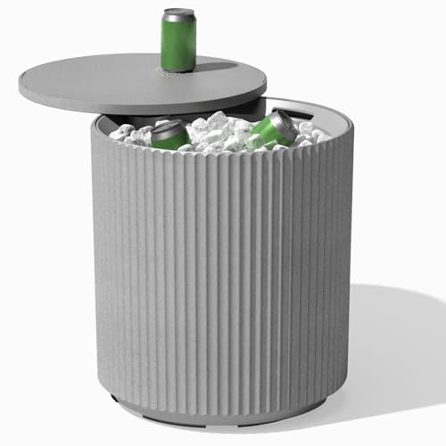 Image of Veradek 21in Outdoor Cooler Side Table, Modern, Stone-Plastic Composite, Gray, Weather Resistant, Made in Canada