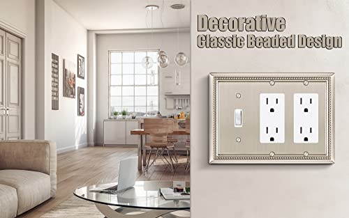 Image of Sunken Pearls Heavy Duty Decorative Wall Plate Switch Plate Outlet Cover (Single Toggle /Double Decorator, Satin Nickel)