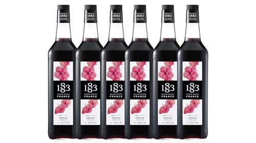 Image of 1883 Hibiscus Syrup for Drinks - 1 Liter Glass Bottles (Pack of 6)