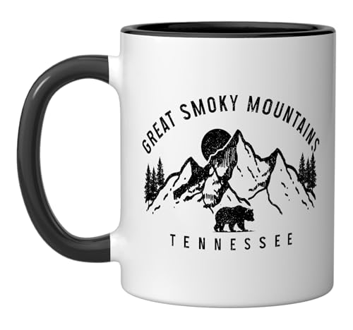 Taza vintage de cerámica Great Smoky Mountains negra y blanca