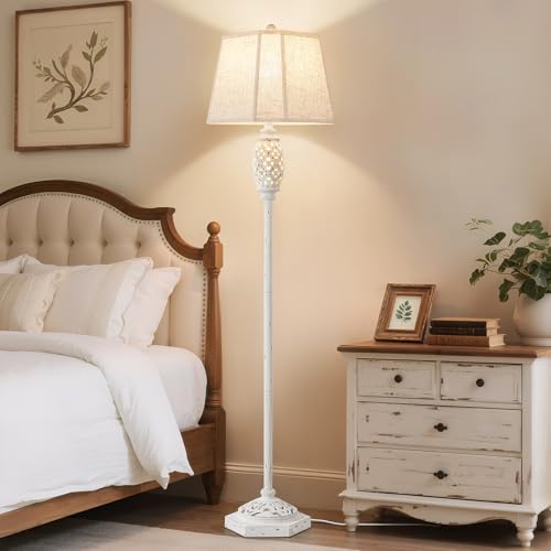 Image of Luvkczc Rustic Floor Lamp with Floral Cutouts & Light,Resin Standing Lamp | Vintage Farmhouse Style Floor Lamps for Living Room, Bedroom ,Study (Bulb Included)
