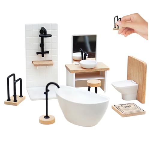Inodoro en miniatura y muebles de madera para decorar el baño de tu casa de muñecas artesanal 3