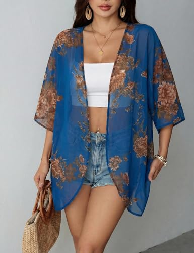 Image of Chunoy Women Floral Beach Wear Cover Up Chiffon Kimono Cardigan Open Front Blouse Beach Resort Wear for Swimwear 2026