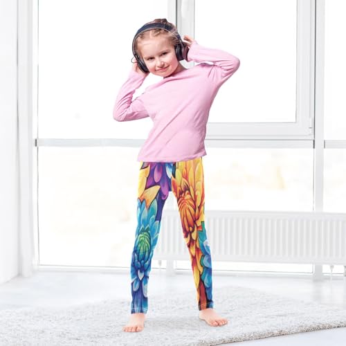 Bolaz Toddler Girls Leggings Printed Yoga Pants Leggings Blue Yellow Chrysanthemum for Kids4