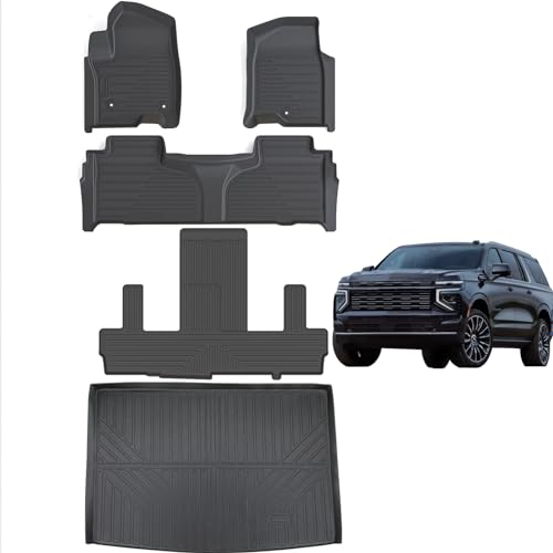 Floor Mats & Cargo Liners for Chevy Suburban 2021 2022 2023 2024-7 Seats (2nd Row Bucket Seat),TPE All Weather Floor Liners & Trunk mat for Chevrolet Suburban
