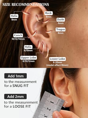 Image of Silvora 14K Gold Plated Huggie Hoop Earrings for Women, Small Sterling Silver Hoops, Hypoallergenic Cartilage Earrings for Sensitive Ears 8 /10 /12 /14 /16 /18 /20MM