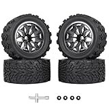 RCMOXETO 12mm Hex RC Tires and Wheels PreGlued 1/10 Scale RC Truck Buggy Tires RC Tires and Rims wit