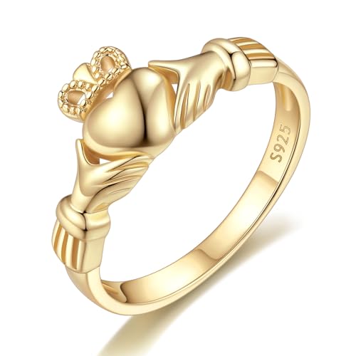 ChicSilver Gold Plated Claddagh Ring Dainty Celtic Knot Ring Love Heart Irish Rings for Women - Size 5