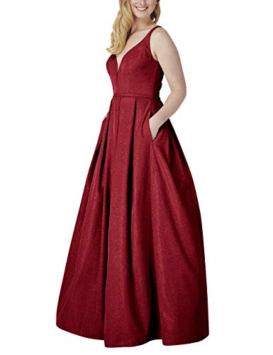 Image of Women's Glittery Spaghetti V-Neck Long Side Split Prom Gown 10 Style2-burgundy