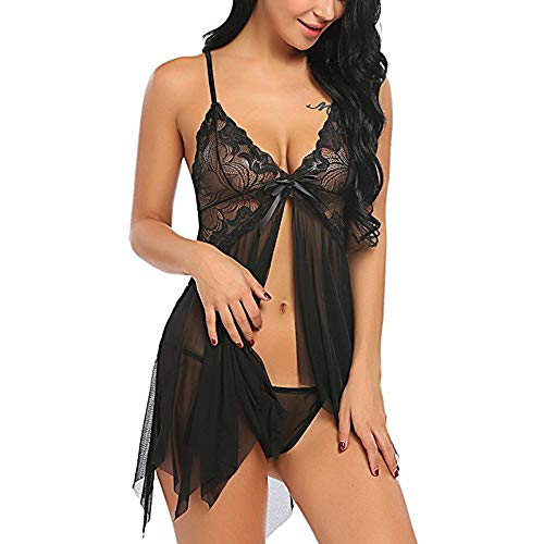 EVBEA Lencería Mujer Erótica Ropa Interior Camisón Babydoll Halter Cordón Transparente Lencería de Encaje Tentación