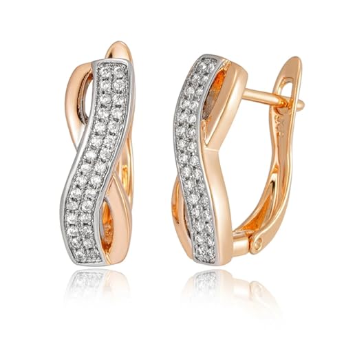 Boucles d'oreilles 585 doré avec zircon naturel pavé éclatant