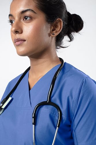 Image of UNIFORM CRAFT Women's 4 Pocket Scrub Suit Set | Medical Uniform | Cross V-Neck Poly Cotton | Short Sleeve Hospital Wear | Ideal for Doctors & Nurses (Ocean Blue, XL)