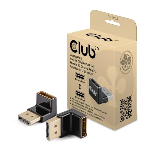 Club3D CAC-1008 DisplayPort Stecker auf DisplayPort 1.4 Buchse 90 Grad abgewinkelter Adapter 4K120Hz M/F