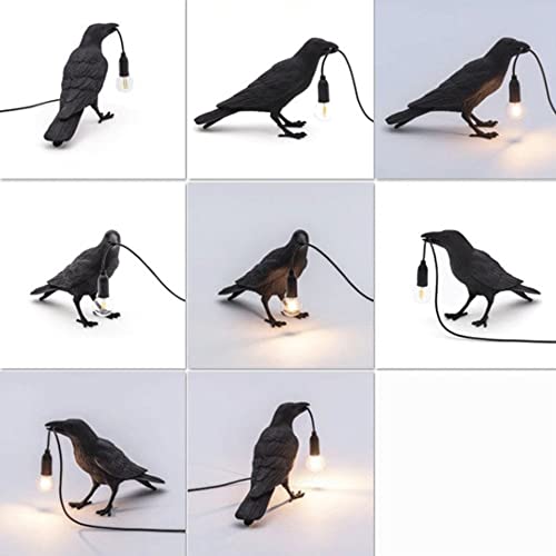 Image of Raven Bird Lamp,Vintage Resin Crow Lamp with E14 Blub, Wall Mounted Gothic Wall Sconce Night Light Fixture with Plug in Cord for Living Room Bedroom Art Deco