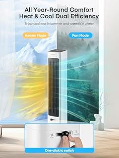 FOHERE Oscillating Tower Fan and Heater Combo for Indoor Use, 12H Timer, ECO Mode, Tip-Over and Overheat Protection, White, 37.9 Inch