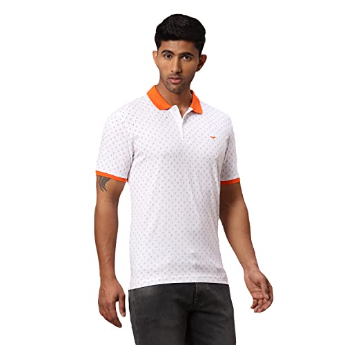Image of Park Avenue Men's Pure Cotton Print Pattern Slim Fit Rib Collar Polo Neck Half Sleeve Casual T-Shirt