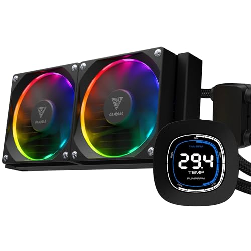 Image of GAMDIAS 240mm CPU Liquid Cooler AIO w / 2.1 inch Display & Customized Software, CPU Water Cooler w /Thick Radiator and ARGB PWM 2X 120mm Computer PC Case Fans, Compatible w /Intel 1700 /1200 & AMD AM5 /AM4